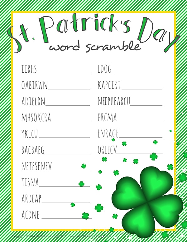 St Patrick Printables Printable Word Searches