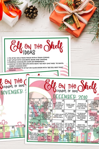 Printable Elf on the Shelf Calendar of Ideas
