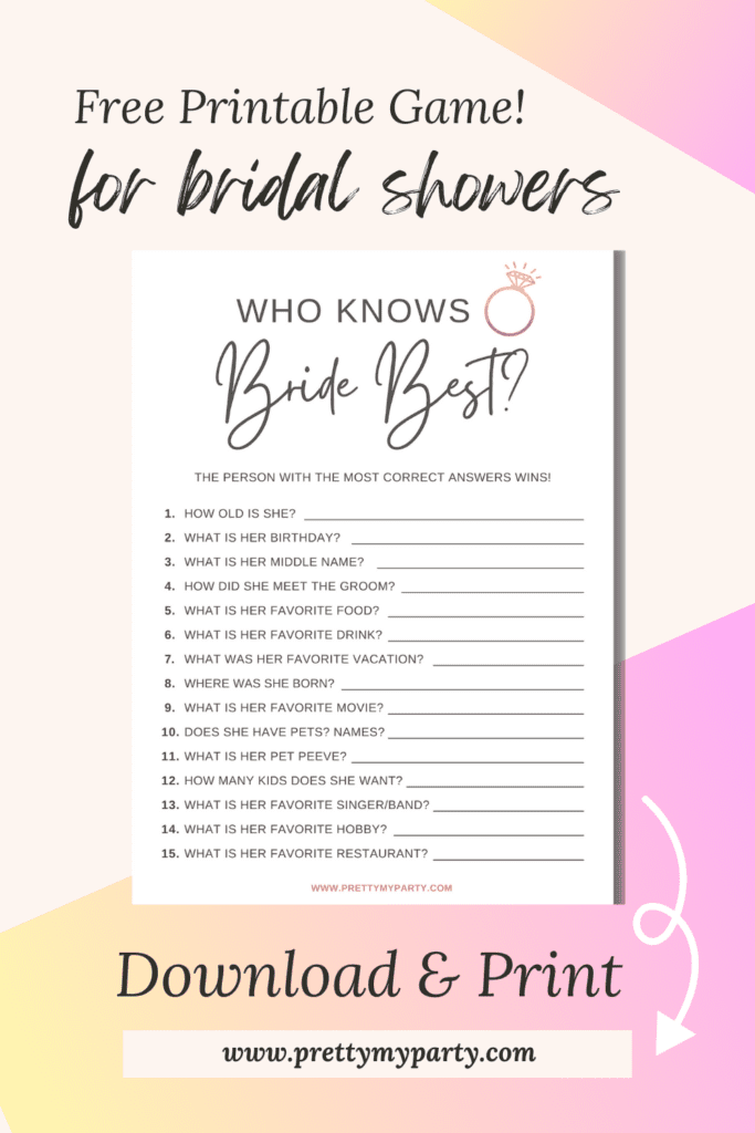 Who Knows The Bride Best (Free Printable Game) - Pretty My Party