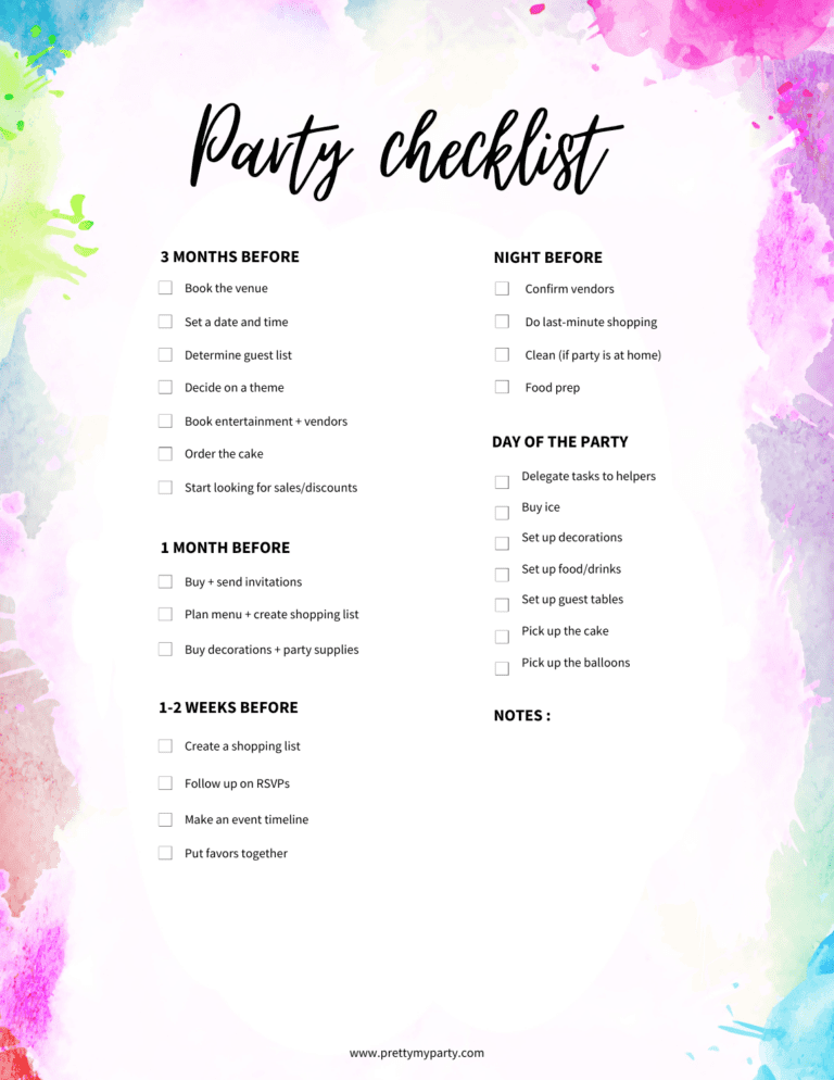 Free party checklist printable