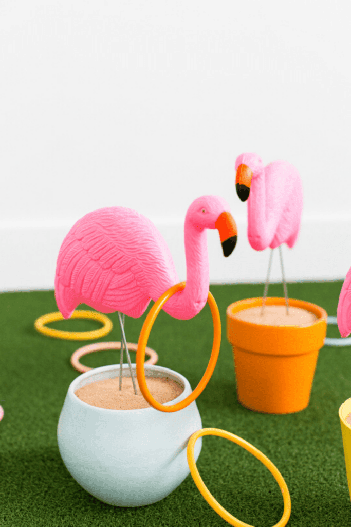 Flamingo yard toss game for a luau party