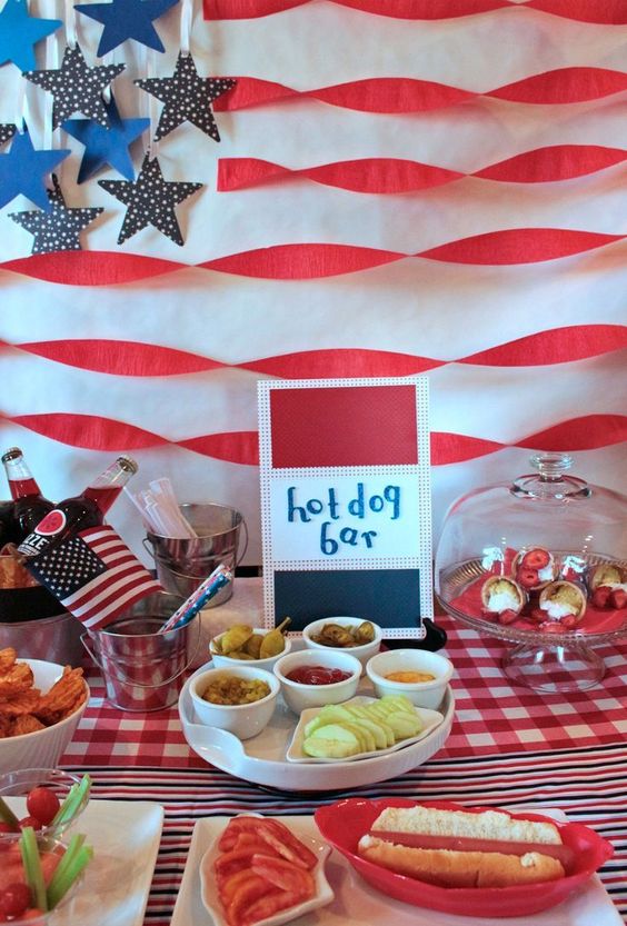 Hot dog bar for a 4th of July party