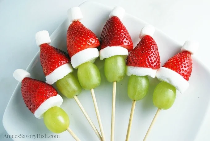 Grinch Fruit Kabobs for a Grinch-themed party!