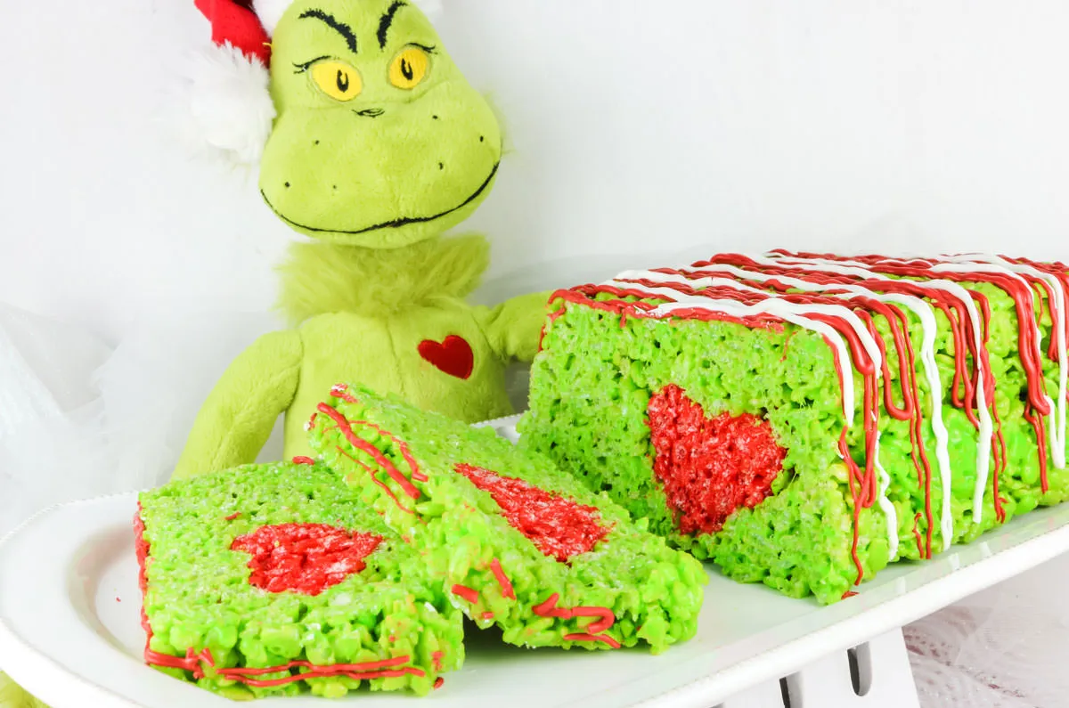 Grinch Rice Krispie Treat Cake for a Grinch party!