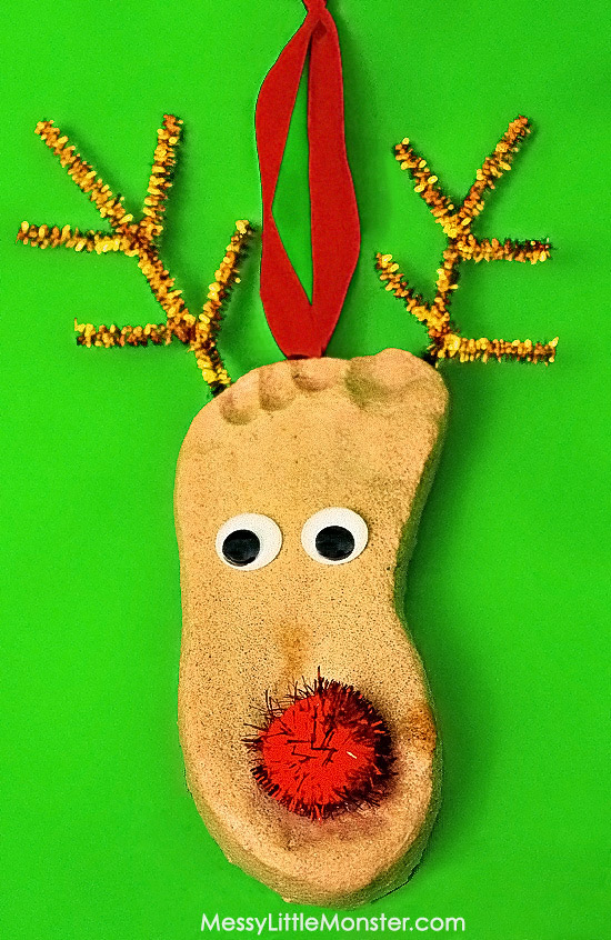 Salt dough reindeer footprint ornament keepsake