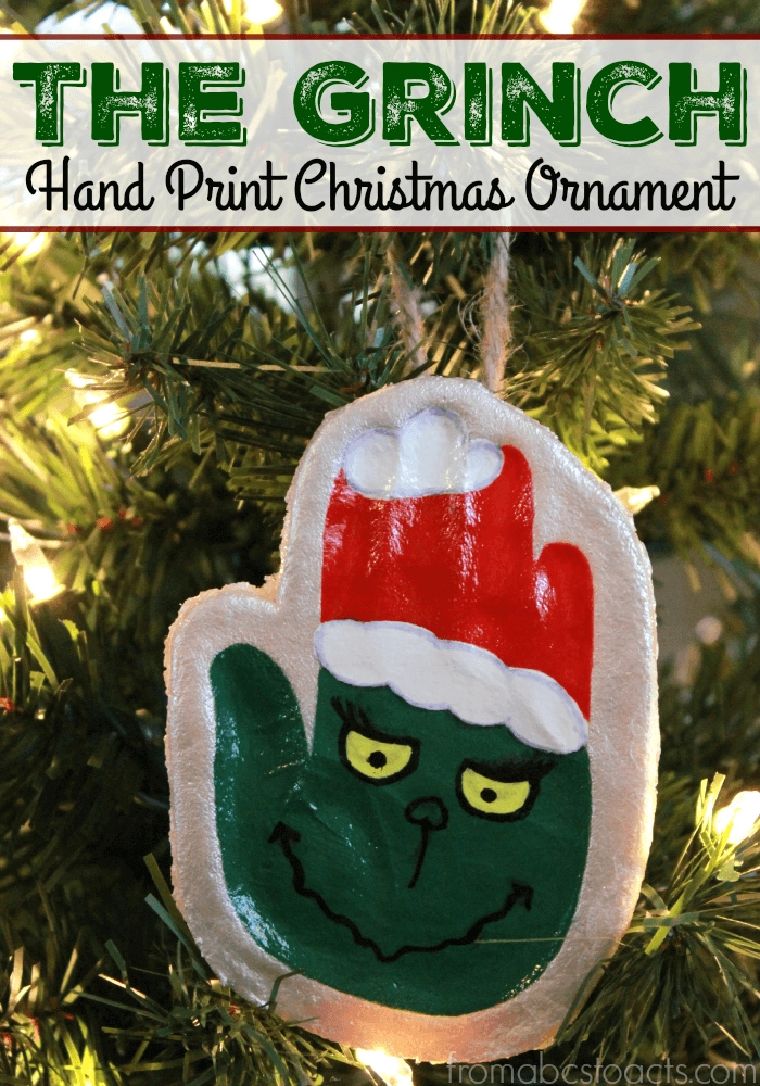 Grinch handprint salt dough ornament keepsake