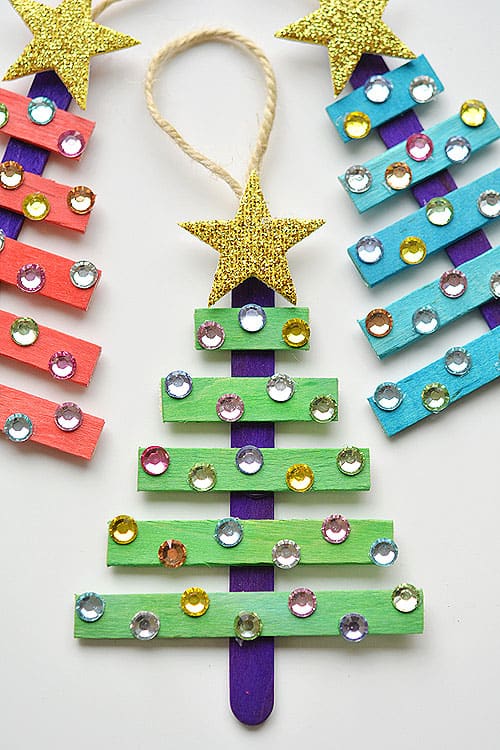 DIY Popsicle Stick Glittering Christmas Tree Ornaments