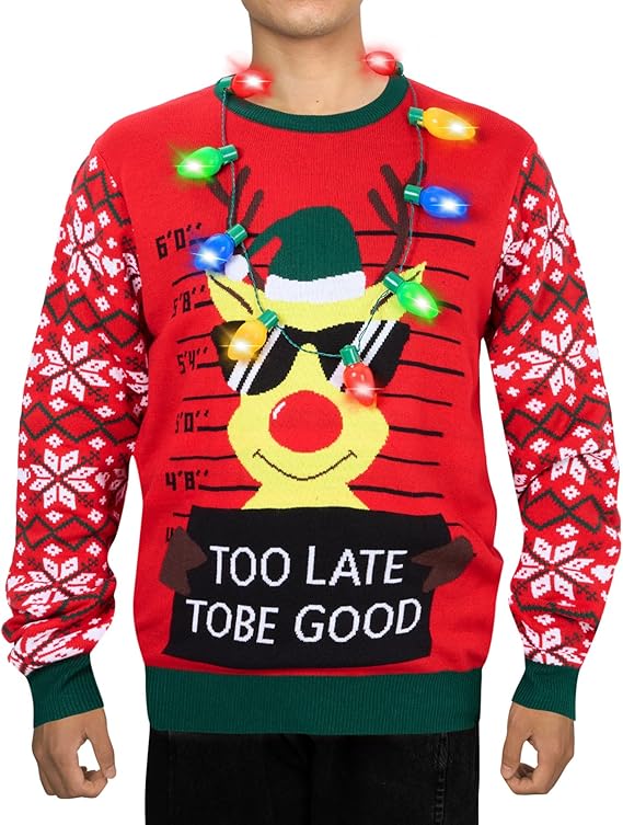 Too Late To Be Good Reindeer Ugly Sweater For Men