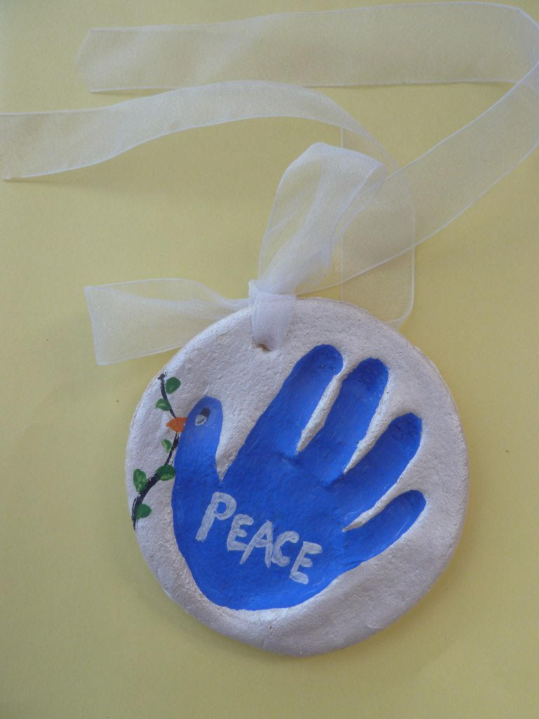 Salt dough hand peace ornament keepsake