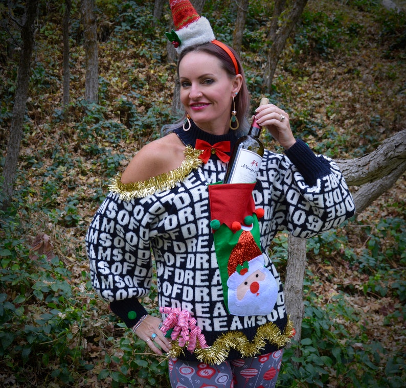 Stocking Wine Holder Ugly Christmas Sweater