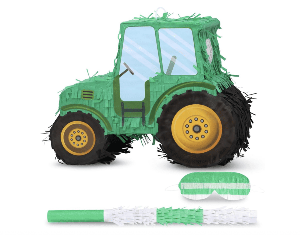 Green tractor pinata for a John Deere Birthday Party